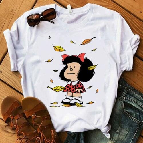 Womens T-shirt Mafalda Cartoon Fashion Print T-shirt Ladies Casual Harajuku Graphic T-shirt Short Sleeve Kawaii Tshirt Female