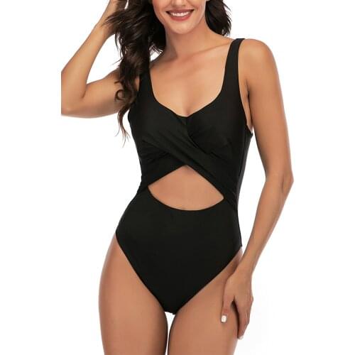 VECENEY Womens High Waist Cut Out Cross At Front One Piece Swimsuit