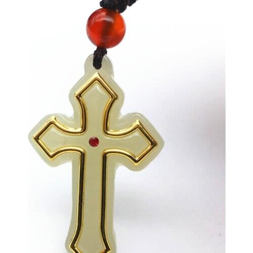 Catholic Supplies Gold Inlaid Jade Pendant Gold Inlaid and Tianyu Phnom Penh Jesus Christian Cross Pendant Necklace