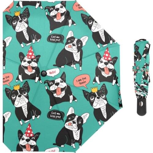 French Bulldog Umbrella Automatic Women Umbrella Windproof Three Folding Happy Dog Umbrellas Rain Female Men Parasol Customized