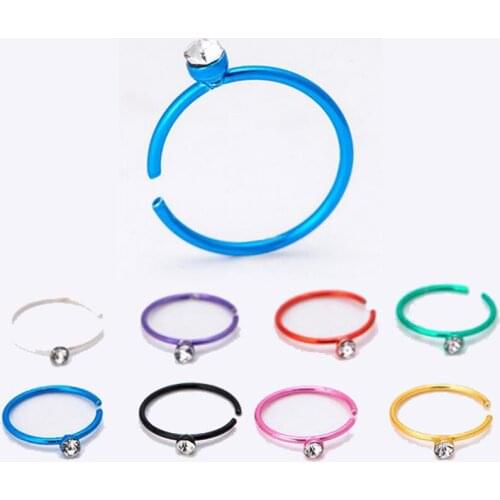 40pcs Free Display Box Colorful 316L Stainless Steel 20G Circular Barbell Nostril Crystal Hoop Nose Ring Body Piercing Jewelry