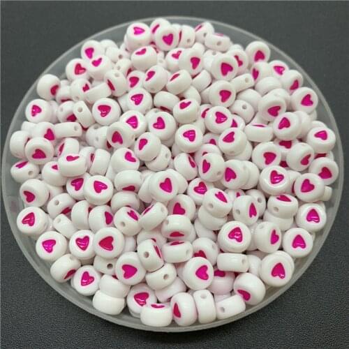 100pcs/Lot 7mm Acrylic Spaced Beads Round Shape Rose Love heart Beads For Jewelry Making DIY Charms Bracelet Necklac