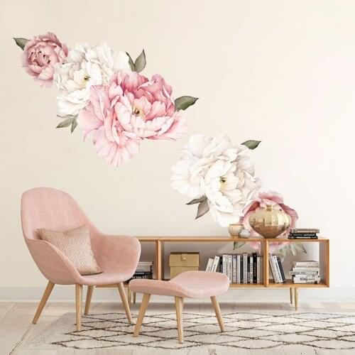 Watercolor Pink White Peony Rose Flowers Wall stickers For Kids Room Living Room Bedroom Home Decor Wall Decal Home Decor