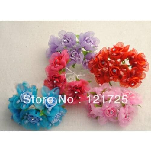 Satin Flowers Mini artificial Flower Hand Made Small Wedding Bouquet Scrapbooking Decor 5 Colors Free Shipping