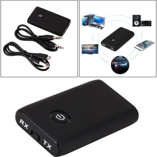 2in1 Bluetooth 5.0 Audio Transmitter & Receiver 3.5mm AUX Speaker Adapter Device Kit for PC Car TV Home Sound System Black