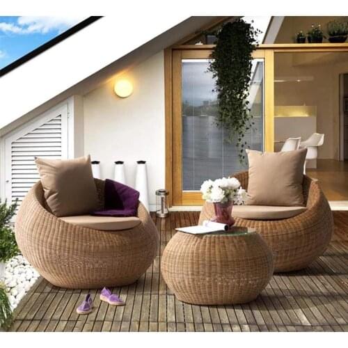 Freeshipping Chamfer Outdoor Rattan Sofa Lying Bed Balcony Villa Outdoor PE Rattan Table and Chairs Sets