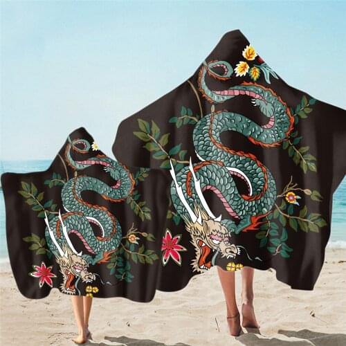 Free shipping Gift Dragon Snake Cat Pineapple Rocket Love Flower Geometric Hooded Towel For Sports Gym Spa Surfing Swim Beach