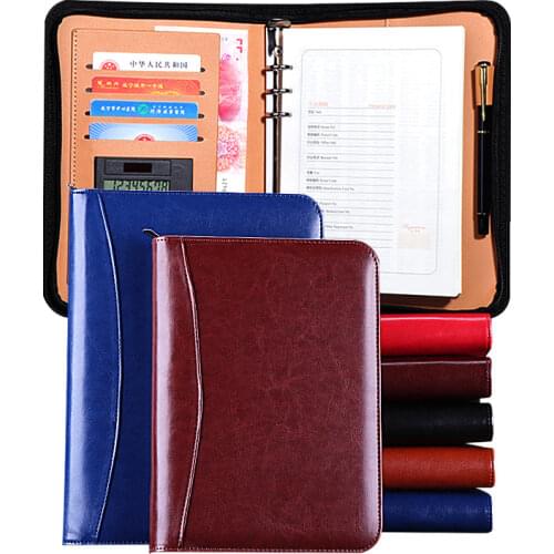 A6/A5/B5 Manager Folder Padfolio Diary Notebook and Journal Calculator Binder Spiral Note Book Business Zipper Bag Line Handbook