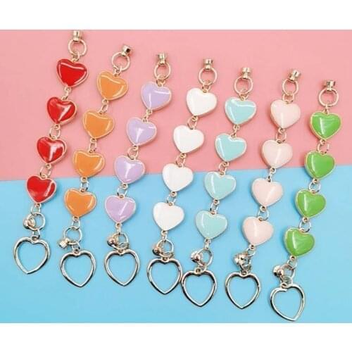 1Pcs Cute Candy Color Pink Purple Drop Oil Love Heart Shape Chain For Handmade Phone Case Decoration Key Chain Accessories