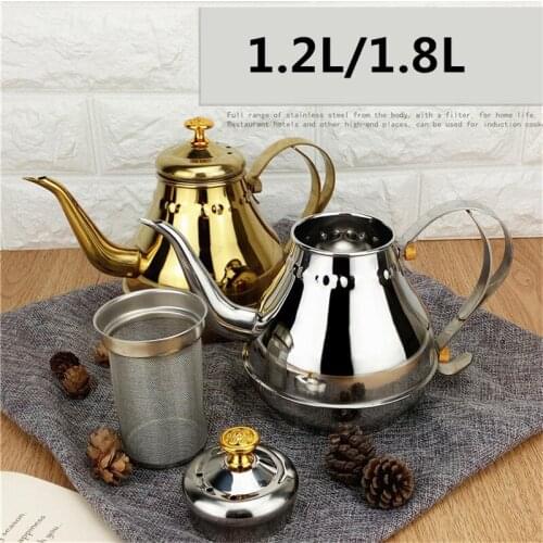 1.2L/1.8L Teapot Stainless Steel Silver Gold Office Teapots Noble Style Practical Home Heat Resistant Tea Coffee Container