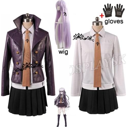 Danganronpa Dangan-Ronpa Kyoko Kirigiri women Cosplay Costume Dress Set With Gloves Halloween Cosplay Costume and wig shirt tie