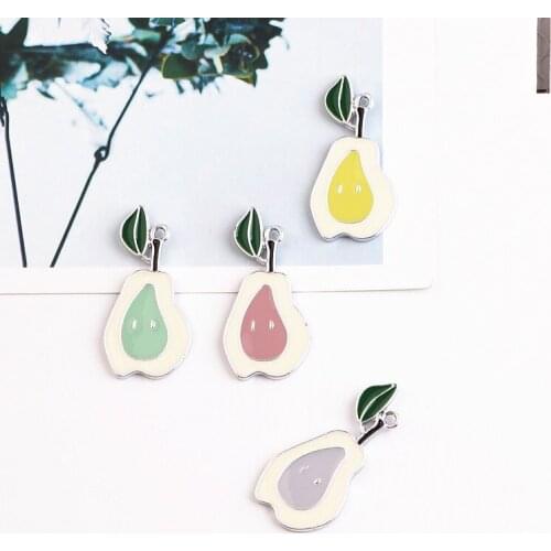 Diy jewelry finding 30pcs/lot alloy drop oil colorful furit style cartoon Pears shape floating locket pendants charms accessory