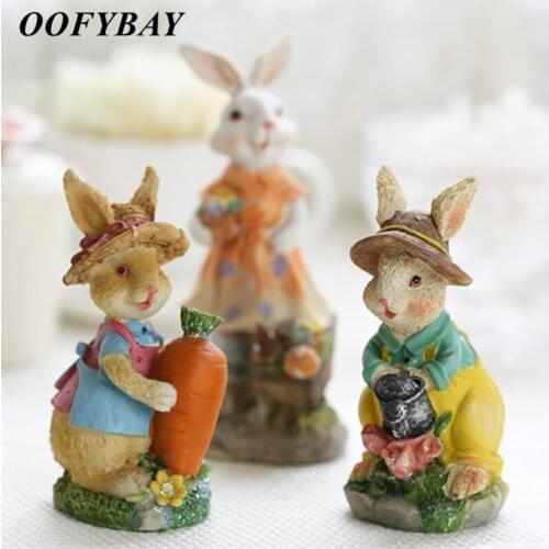 European Resin Little Rabbits Crafts Living Room Cute Cartoon Small Animal Statue Office Ornaments Home Decoration Furnishings