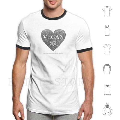 Vegan Kindness T Shirt Print Cotton Vegan Black And White Animal Rights Line Work Zen Floral Pattern Heart Animal Liberation