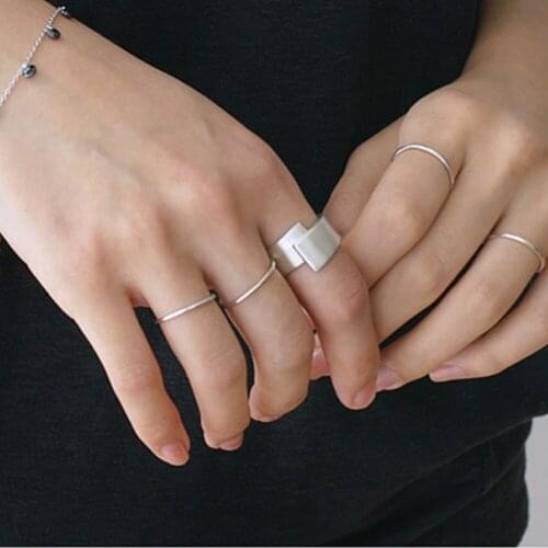 Geometric Minimalist Matte Brushed Ring Blanks Wedding Band Adjustable Anniversary Promise Women 925 Sterling Silver Rings