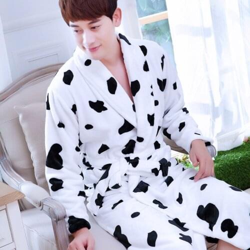 H5967 Men Warm Thick Robes Nightgown Flannel Autumn Winter Long Sleeve Bathrobe Household Clothes Male Coral Velvet Sleepwear