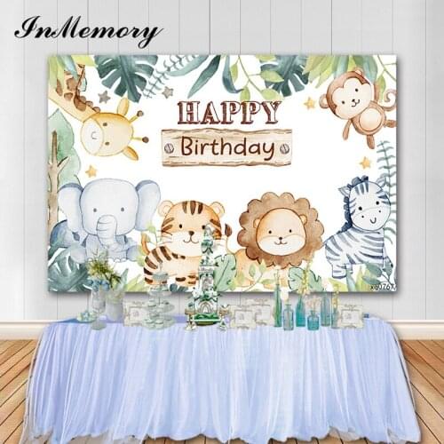 InMemory Cartoon Animal Boy Birthday Backdrops Cute Lion Tiger Elephant Safari Theme Photography Background Photo Booth Props