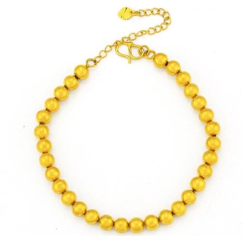 Exquisite 14K Gold Beads Bracelet for Womens Wedding Gold Jewelry Charms Bridal Bangles Anniversary New Year Gifts Female