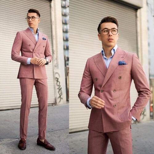 Newest Mens Suits Polyester 2 Piece (Coat+Pants) Peaked Lapel Traje Hombre Business Double-Breasted Men Suit