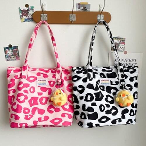 Summer cow pattern bag handbags 2021 new simple shoulder bag personality ins Leopard large capacity messenger canvas bag