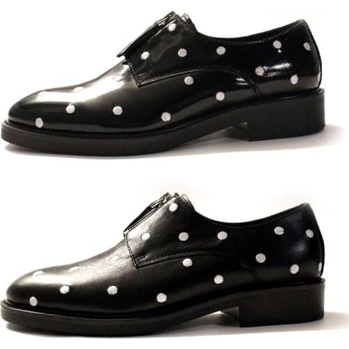 Fashion Evening Party Zip Oxfords Wave point Handmade Full Grain Leather Mens Shoes