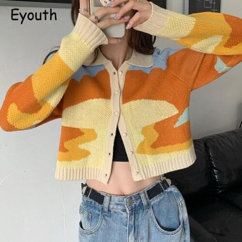 Fashion Women Sweaters 2020 Autumn New Button Up Collar Slim and Thin Long-sleeved Sweater Colorful Casual Women Cardigan