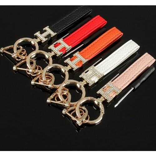 Fashion PU Leather Keychain Diamond Business Gift Leather Key Chain Men Women Car Key Strap Waist Wallet KeyChains Keyrings