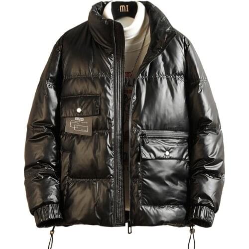 2021 New Large Winter Coat Men Stand Collar Thickened Bright Leather Down Jacket Clothing Hot Sale