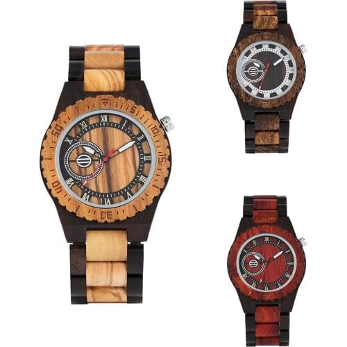 Men Watch Elegant Quartz Wooden Watch Skeleton Pattern Dial Cosy Strap Wooden Wristwatch for Husband Boyfriend