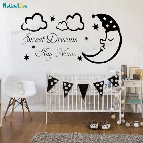 Custom Name Wall Sticker Moon Stars & Cloud Decals Home Decor For Kids Baby Room Nursery Self-adhesive Vinyl Murals Gift YT327