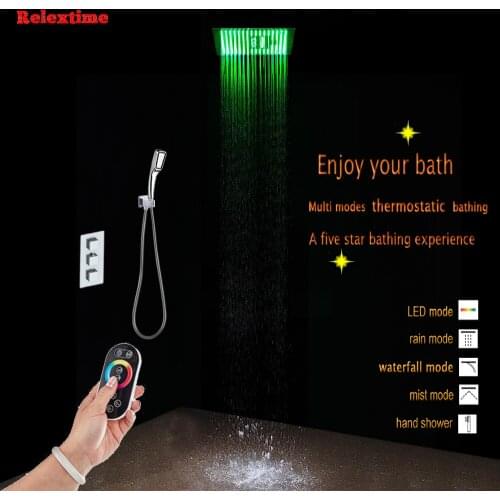 Nozzle Glow Embed Ceiling Rainfall Shower Set Anion Mist Bathroom Concealed Thermostatic Multifunction Shower Set Faucet Tap