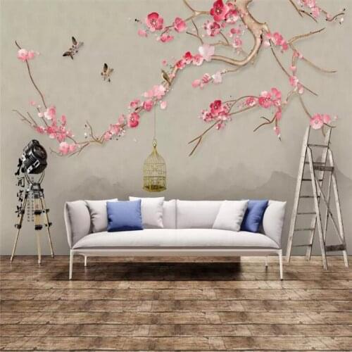 Hand-painted flowers and birds TV background wall high-grade wall cloth manufacturers wholesale wallpaper mural photo wall