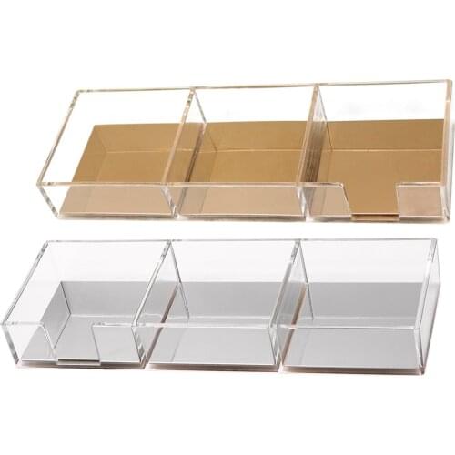 Home Office Desk Organizer Clear Gold 3 Compartments Paper Binder Clips Sorted Tray Acrylic Gold Sticky Notes Holder
