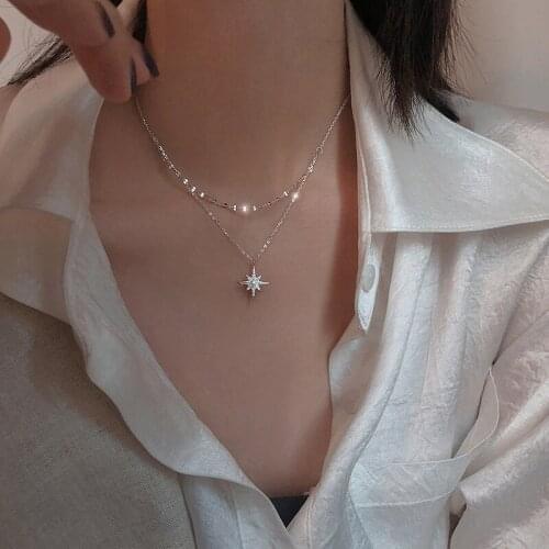 925 Sterling Silver Crystal Star Charm Korean Pendant Choker Necklace Wedding Statemen Jewelry For Women dz101