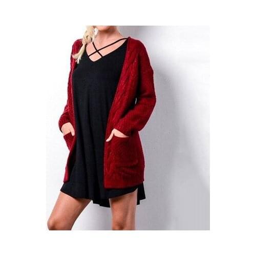 Size Plus 2020 New Autumn Knitted Twist Cardigan Women Mediem-Long Sweater Solid Pockets Ladies'black Sweater LX1359