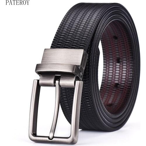 Reversible Pin Buckle Belt for Men Jeans Luxury Genuine Leather Trouser Waist Mens Belts Male Luxury Designer Black Blue New