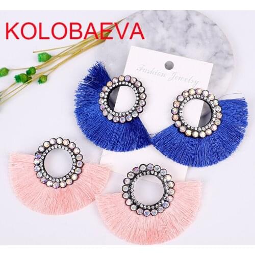 Tassel earrings, women, Korea, jewelry, personality round drop earrings fashion vintage punk bohemian geometric pink earrings cc