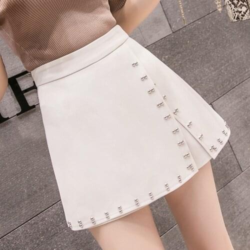 2021 Skirt Shorts New Fashion Casual Elegant Korean Shorts Beading Chic Women Zipper Sexy Vintage Short Summer Female Pants