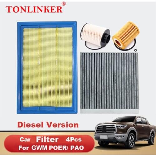 TONLINKER Car Cabin Air Filter Oil Filter Fuel Filter For GWM PORE 2020 2021 For Great Wall PAO 2.0AT 2.0MT 4Pcs Car Accesories