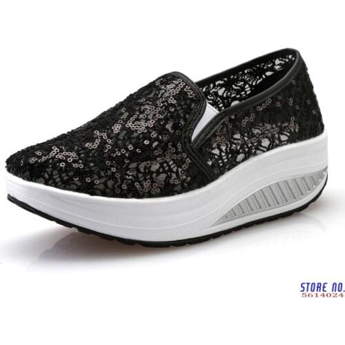 Casual Woman Pumps 2021 Summer New Sequins Net Yarn Shoes Breathable Swing Shoes Womens Platform Wedge Sandals Size 35-40