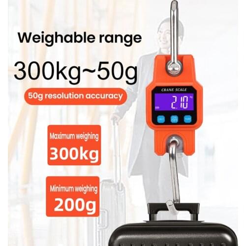 WeiHeng 300kg/50g Rechargable LCD Screen Portable Electronic Huntings Scale Mini Hoisting Scale Industrial Electronic Hook Scale