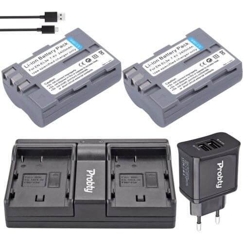 2Pcs PROBTY EN-EL3e EN EL3e Battery + USB Dual Charger + 2-Port Plug For Nikon D70 D70S D80 D90 D100 D200 D300 D300S D700 Camera