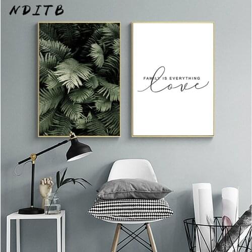 Green Plant Leaf Canvas Poster Quotes Print Scandinavian Style Painting Decorative Picture Modern Living Room Nordic Decoration
