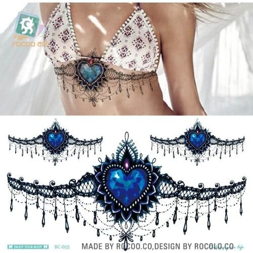 Rocooart Sexy Blue Diamond Wreath Tatuagem Taty For Women Body Art Waterproof Temporary Tattoo Sticker Lace Style Fake Tattoo