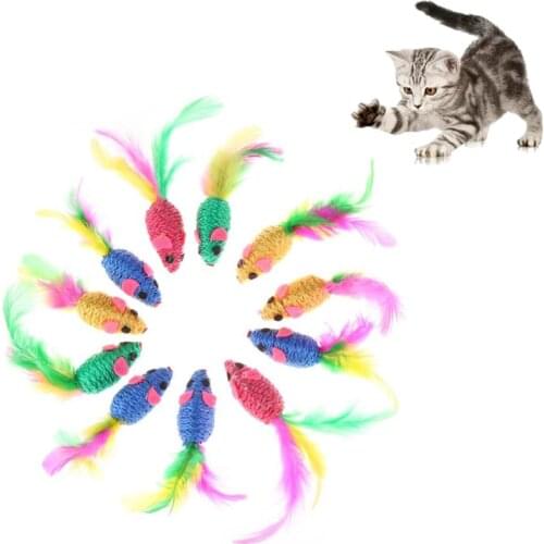 1/12Pcs Funny Cat toys Sisal Mouse Playing Toys for Cats Kitten Interactive Playing Toy Colorful Feather Mouse Toy Cat Products