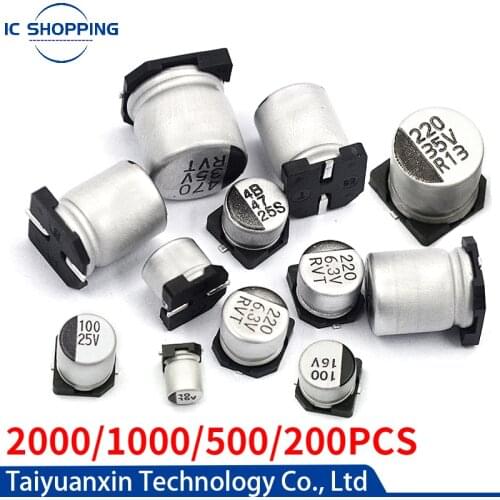 2000/1000/500/200PCS SMD Electrolytic Capacitor 6.3v 10v 16v 25v 35V 50V 0.1 1 2.2 3.3 4.7 10 22 33 47 100 220 330 470UF 1000UF