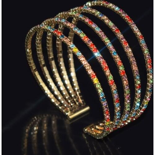 2021Hot New Simple Fashion Adjustable Crystal Cuff Opening Bracelet For Women Jewelry Gift Girl Rhinestones Mujer Pulseras