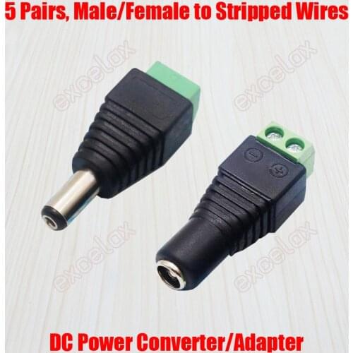 5 Pairs/Lot 5.5x2.1mm Male Female DC Power Plug Connector Stripped Wire Connection Terminal Adapter Screw Converter for CCTV Use