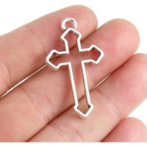 6pcs 38x22mm Silver Color Plated Hollow Cross Pendant Hollow Cross Charm Cross Pendants Jewelry Making DIY Jewelry Findings