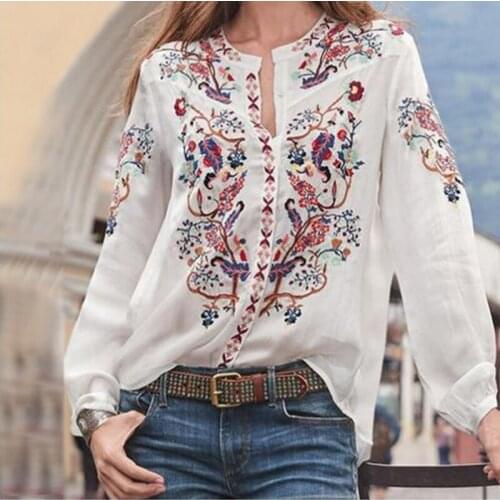 Bohemian Printed Tops 2020 Plus Size Tunic Fashion V Neck Long Sleeve Shirts Female Casual Blusas Womens Autumn Blouse